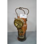 Brass & Copper Miner's Lamp Issued by Ceag Ltd, Barnsley
