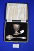 Hallmarked Silver Egg Cup and Spoon in Presentation Case ~40g total