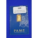 2.5g Fine Gold 999.9 Swiss Ingot Issued by P.A.M.P