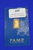 2.5g Fine Gold 999.9 Swiss Ingot Issued by P.A.M.P