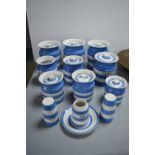 T.G. Green Cornish Blue & White Kitchenware; Storage Jars, Cruet Set, etc. (some lids missing)