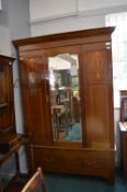 Edwardian Inlaid Mahogany Wardrobe with Central Mirror (matching lot 52)