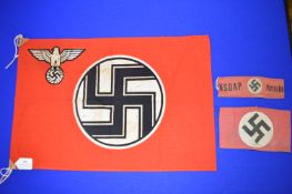 WWII German Flag and Two Armbands