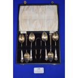 Set of Six Hallmarked Silver Teaspoons plus Tongs ~81g total