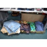 Vintage Suitcase Containing 1970's Fabrics, Bed Covers, etc.