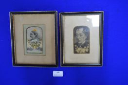 Two Victorian Stevengraphs Silk Pictures of Queen Victoria and Disraeli Earl of Beaconsfield