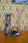 Three Art Glass Vases Including One Murano