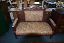 Carved Mahogany Upholstered Settle