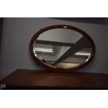 Beveled Glass Oval Mirror in Inlaid Mahogany Frame