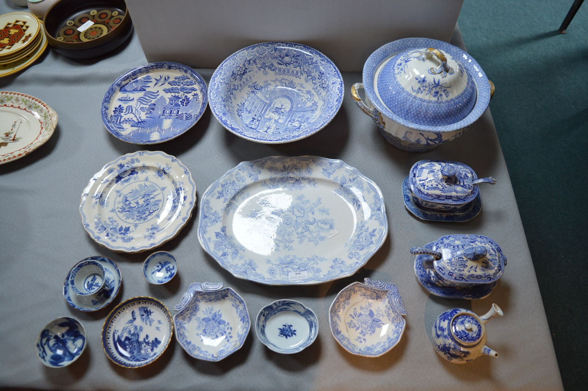 Blue & White Tureen, Dishes, Bowls, Etc.