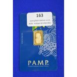 2.5g Fine Gold 999.9 Swiss Ingot Issued by P.A.M.P