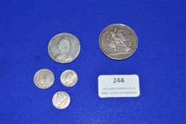 Victorian 1899 Silver Crown and 1888 Silver Half Crown etc. ~46g