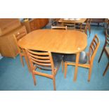 Retro Teak Extending Dining Table and Four Chairs with Upholstered Seats