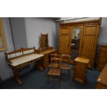 Ash Gothic Revival Style Eight Piece Bedroom Suite in the Style of Charles Bevin
