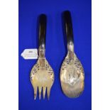 Pair of Malaysia Silver and Horn Salad Servers circa 1950 by Mohd Saloeh & Son of Malaysia