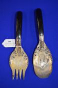 Pair of Malaysia Silver and Horn Salad Servers circa 1950 by Mohd Saloeh & Son of Malaysia