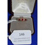 18k Yellow Gold Five Stone Diamond and Ruby Ring ~3.8g gross, Size: R+