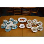 Retro Blue Harmony Six Setting Tea Set, Retro Orange Flower Six Setting Tea Set, and Two