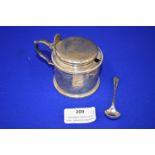 Hallmarked Sterling Silver Mustard Pot with Blue Glass Liner ~121g silver weight Engraved 1877