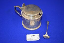 Hallmarked Sterling Silver Mustard Pot with Blue Glass Liner ~121g silver weight Engraved 1877