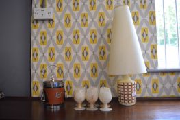 Retro Lamp with Tall Cream Shade, Six Onyx Glasses, and a Equestrian Style Ice Bucket