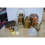 Brass and Copper Milk Churns plus Kitchenalia