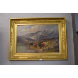 Victorian Oil on Canvas Highland Scene with Cattle by C.W. O'Mallery