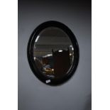Ebonised Framed Beveled Glass Oval Mirror