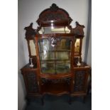 Victorian Glazed Display Unit with Carved Panels, Beveled Glass Mirrors, and Carved Cabriole Legs