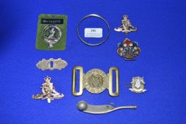 Military Buckles, Cap Badges, Boson's Whistle, etc.