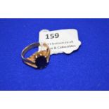 9k Gold Ring with Sapphire ~4.6g gross, Size: M