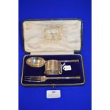 Cased Fork, Spoon, and Napkin Ring Set - Pearce & Son Silversmiths, Leeds ~137g total