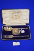 Cased Fork, Spoon, and Napkin Ring Set - Pearce & Son Silversmiths, Leeds ~137g total