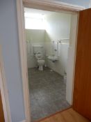 *Contents of Disabled Toilet to Include Extra Wide Oak Door, Safety Rails, WC, Wash Basin, Crown