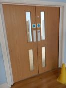 *Pair of Oak Faced Door with Georgian Glass Panels, Hydraulic Door Closers, and Anti Finger