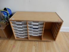 *Set of Plastic Storage Trays in Mobile Cabinet