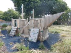 *Softwood Children’s Climbing Frame in the Form of a Pirate Ship Complete with Slide, Rope Ladder,