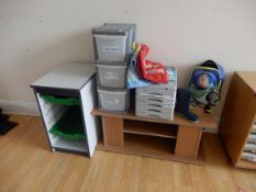 *Assorted Plastic Storage Drawers, TV Stand, and Storage Unit etc.