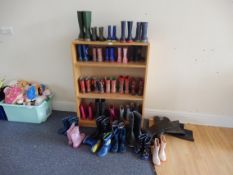 *Open Front Bookcase and Various Pairs of Children’s Wellington Boots