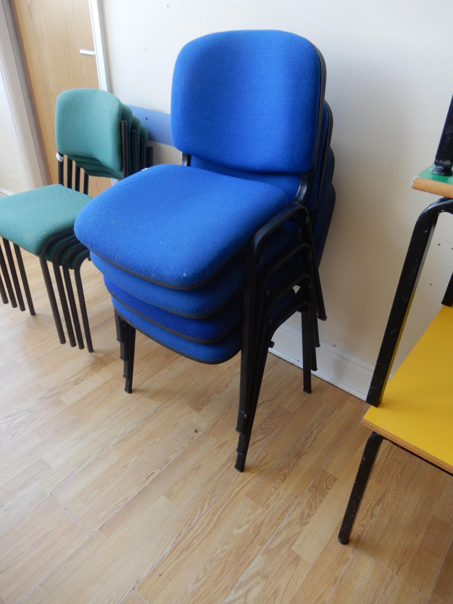 *Four Stackable Blue & Black Office Chairs