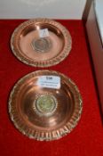 Two Copper Pin Dishes with Coin Inserts