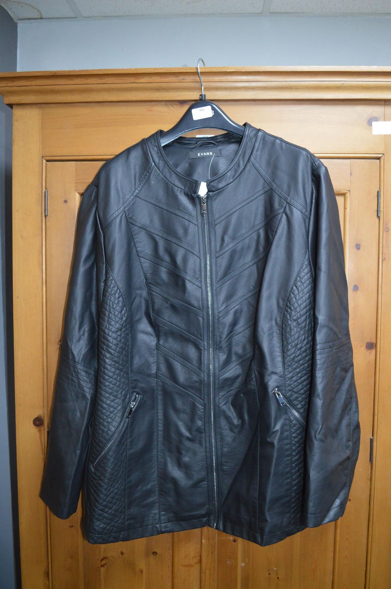 *Evans Size: 26/28 Black Synthetic Leather Jacket
