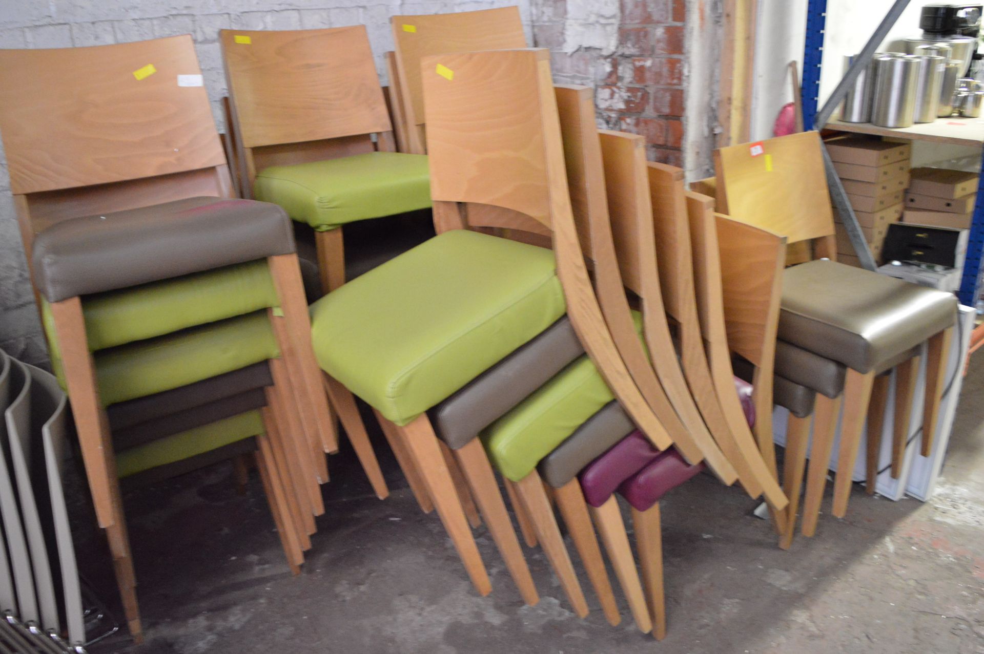 *Twenty-Nine Stackable Wooden Chairs with Upholste