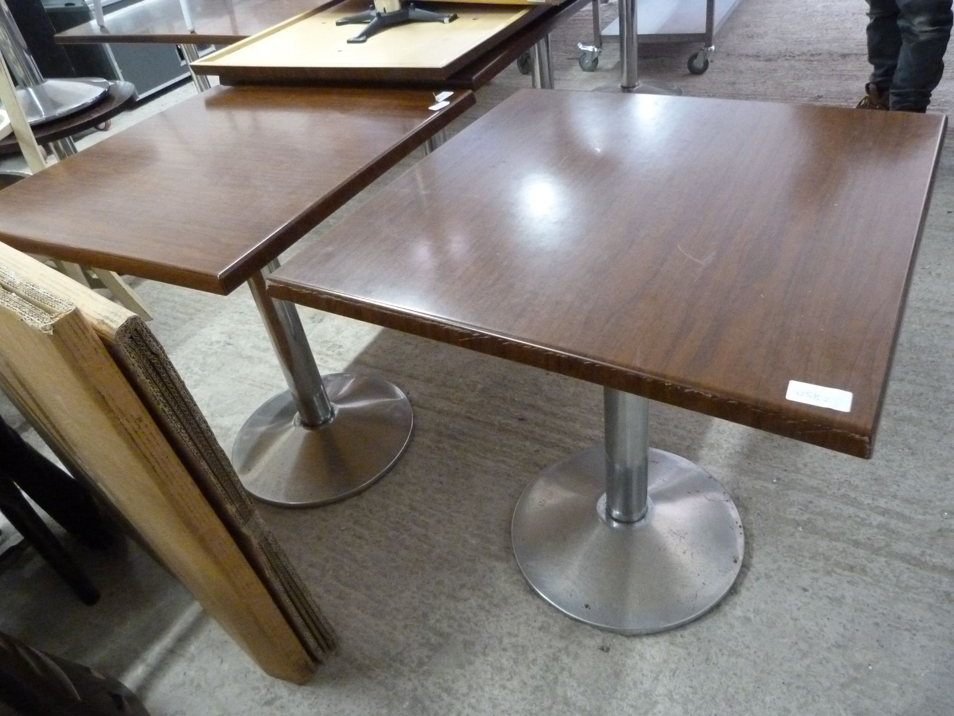 Two Pedestal Tables with Square Tops