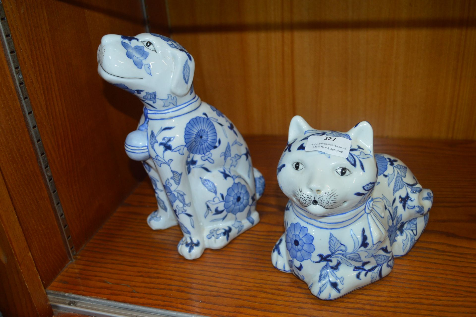Chinese Blue & White Cat and Dog Figures