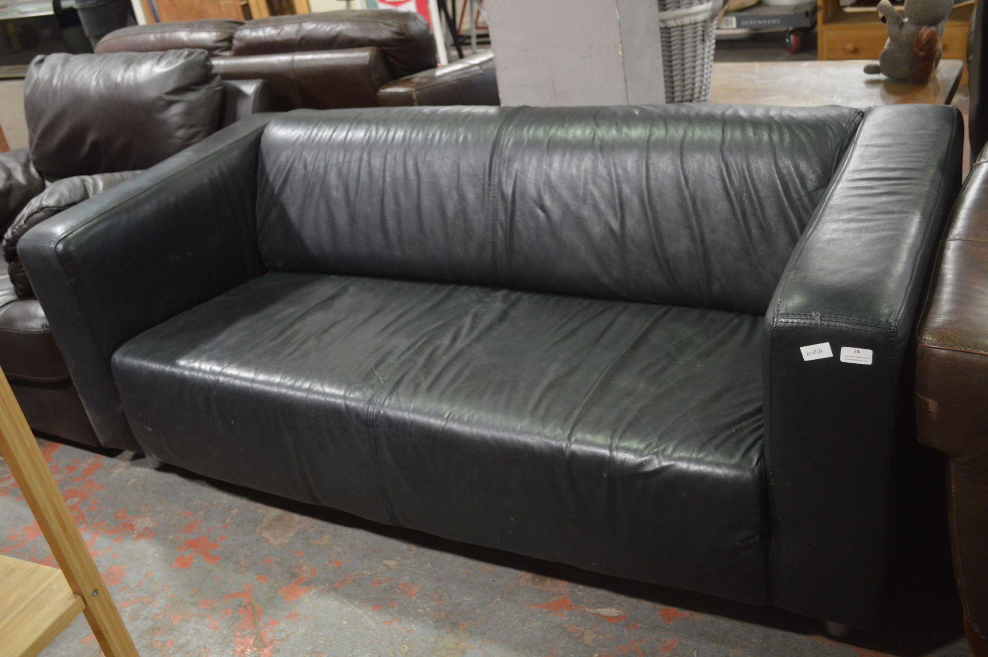 *Large Two Seat Black Leather Sofa