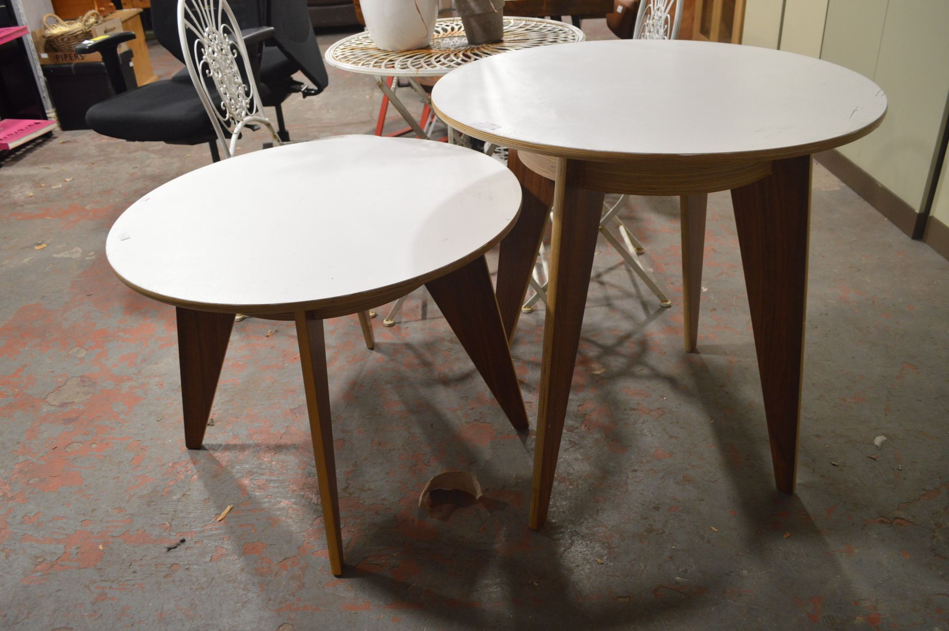 *Two Contemporary Style Circular Tables 80cm diameter