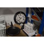 *Wall Clock, Alarm Clock, Kitchen Scales, Smoke Alarm, and Two Skillets