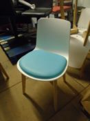 * 7 x white and blue chairs