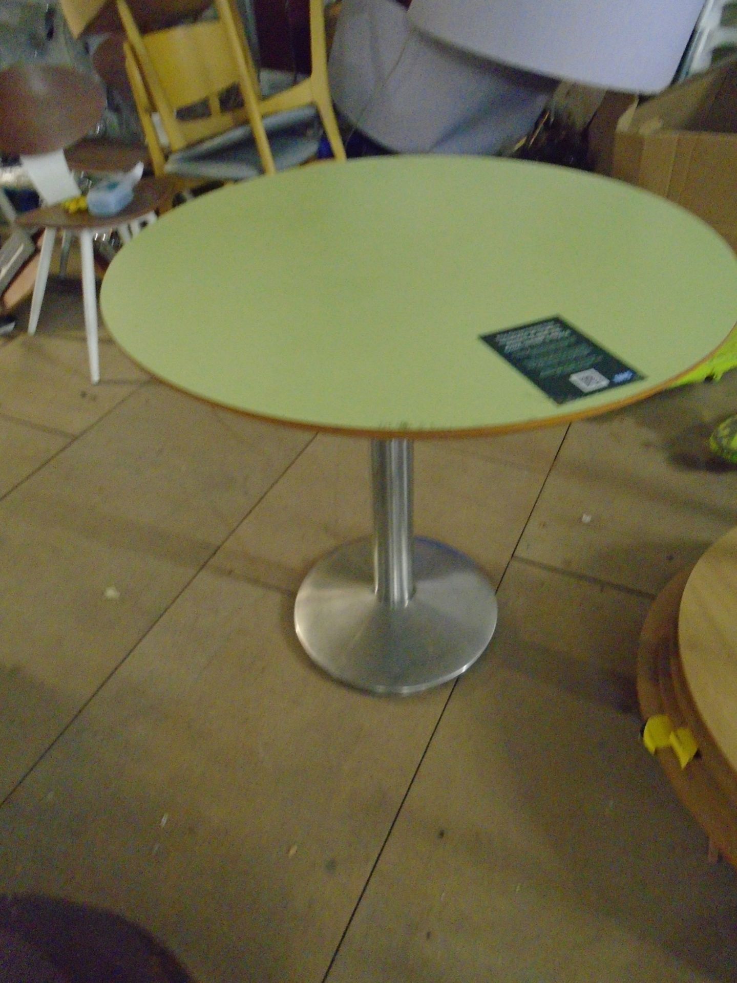 * 2 x S/S pedestal base table with 800 diameter round tops - lime